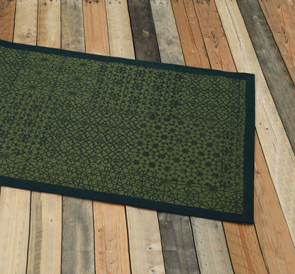 Green Geometric Trellis Cotton Rug | Distressed Print | Handmade in India