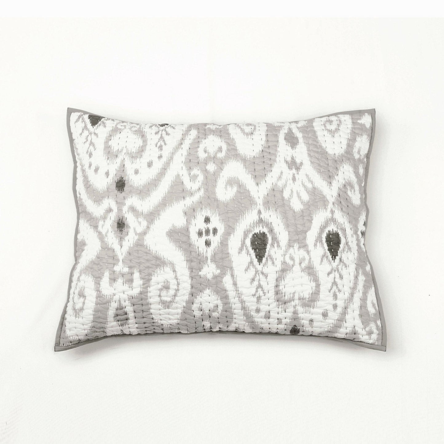 Grey Ikat Kantha Quilted Pillowcase Handcrafted Cotton Comfort