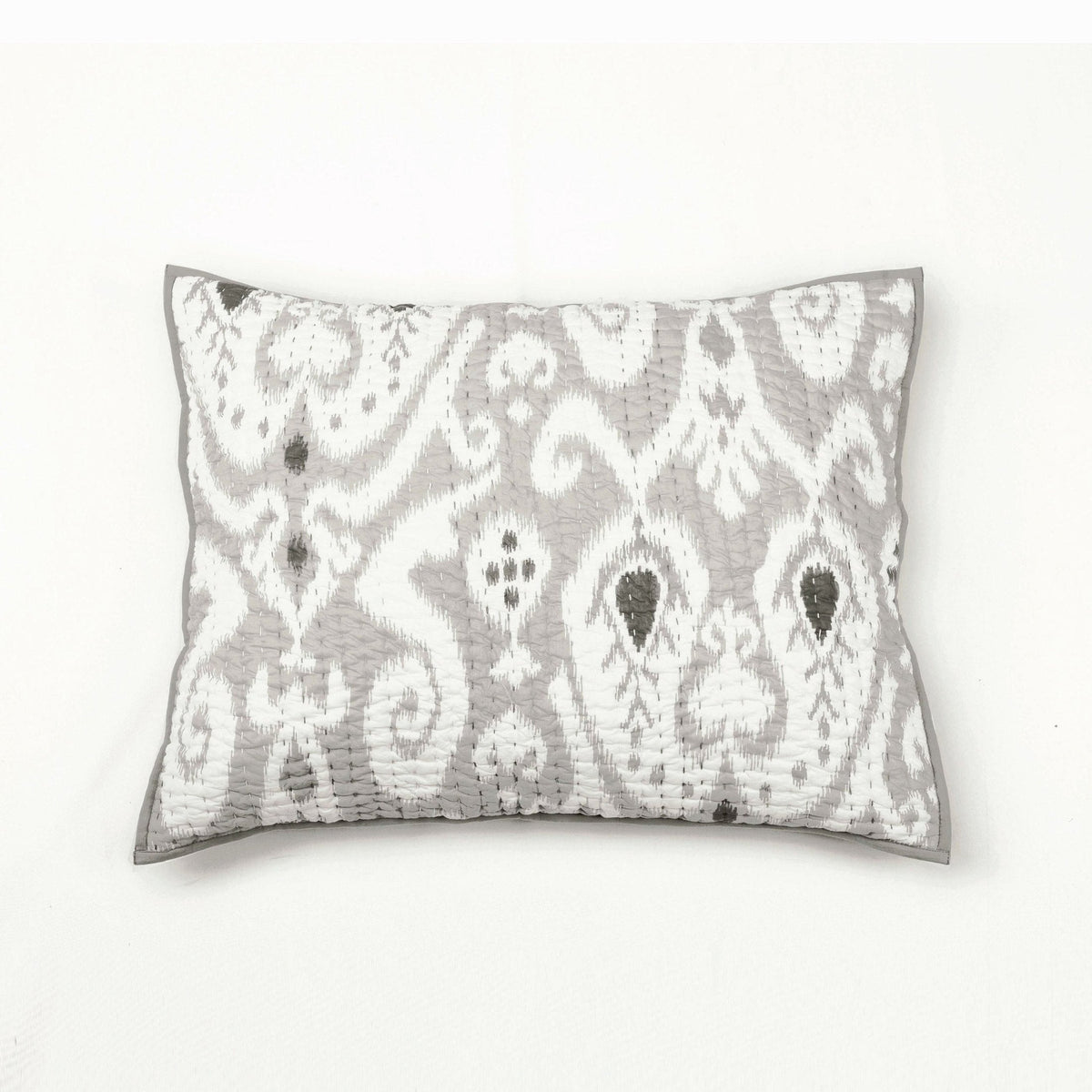 Grey Ikat Print Kantha Quilted Bed Set | Chevron Pattern | Handmade | Twin, Queen & King