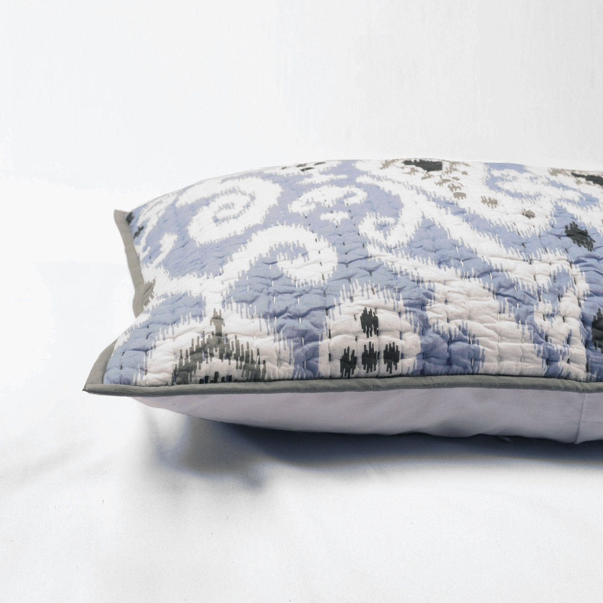 Blue Ikat Print Quilted Bed Set | Stripe Pattern Quilting | Twin, Queen & King