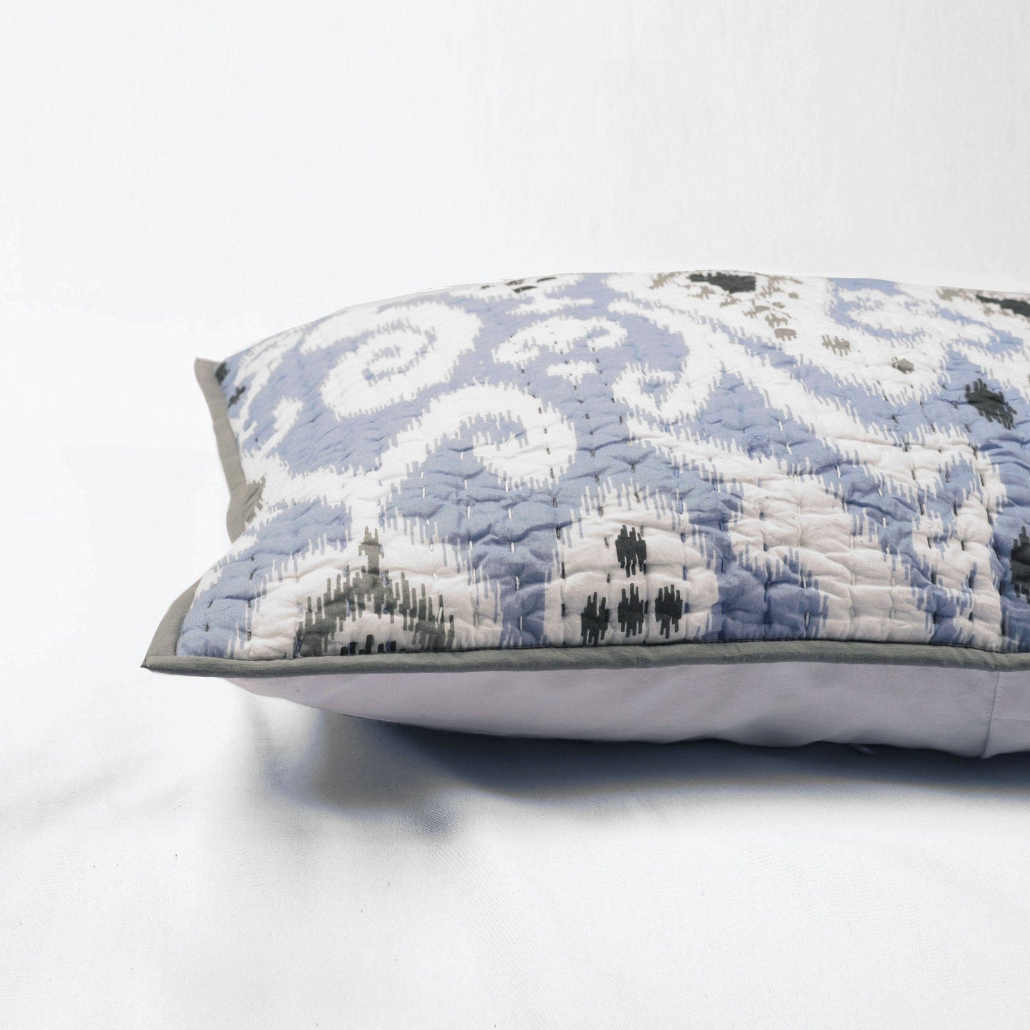 Blue Ikat Chevron Quilted Bed Set with Pillow Cases