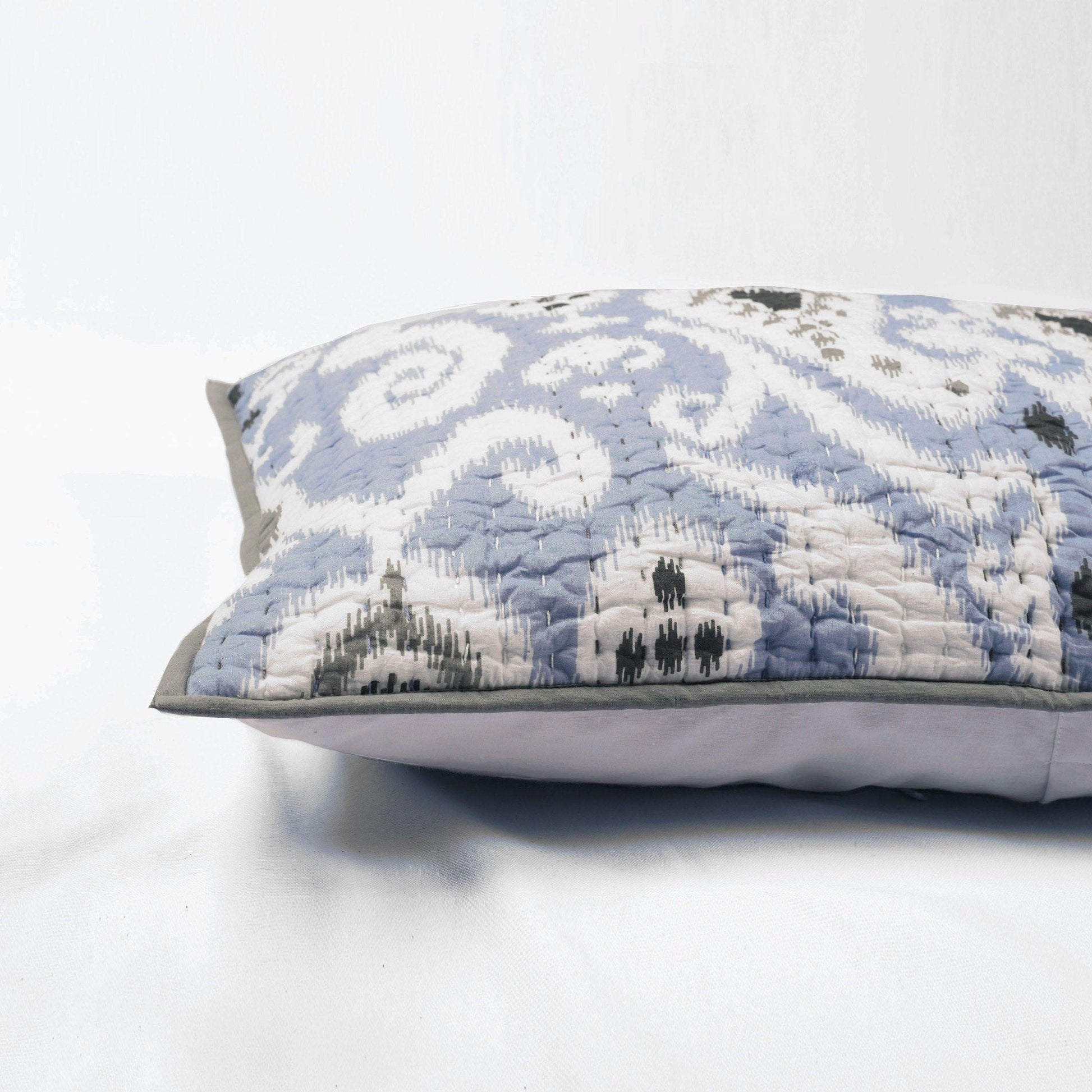 Blue Ikat Chevron Quilted Bed Set with Pillow Cases