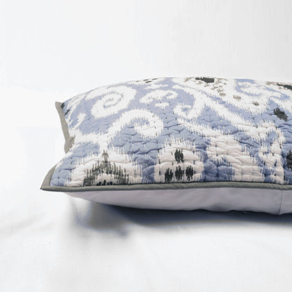 Blue Ikat Print Kantha Pillow Sham | Stripe Pattern Quilting | Standard, Queen, King & Euro