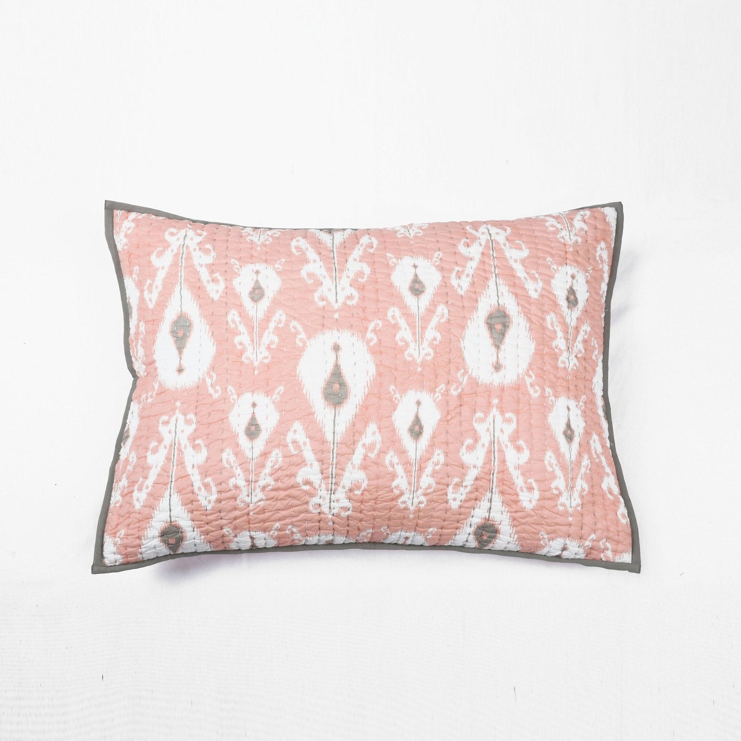 Coral Ikat Kantha Quilted Pillow Cases Vibrant Boho Home Décor