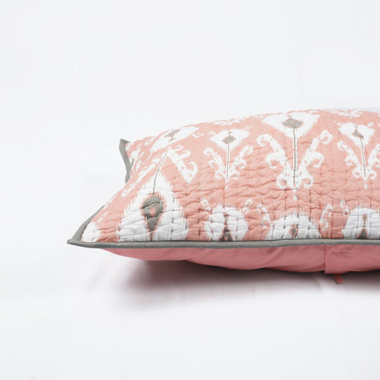 Coral Ikat Kantha Quilted Pillow Cases Vibrant Boho Home Décor