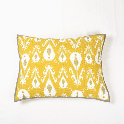 Yellow Ikat Print Kantha Quilted Pillowcase Vibrant Boho Cushion