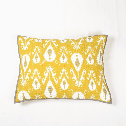 Yellow Ikat Print Kantha Quilted Pillowcase Vibrant Boho Cushion