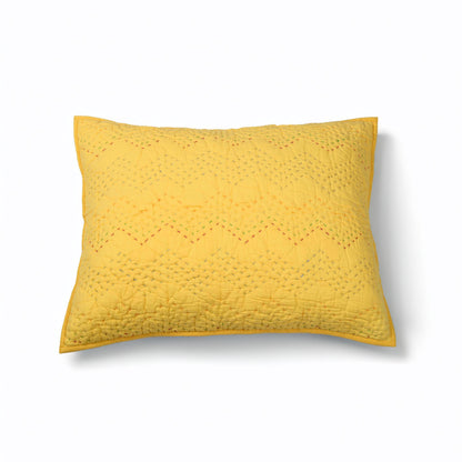 Yellow Kantha Quilt Bed Set | Chevron Pattern Quilting | 100% Cotton | Handmade