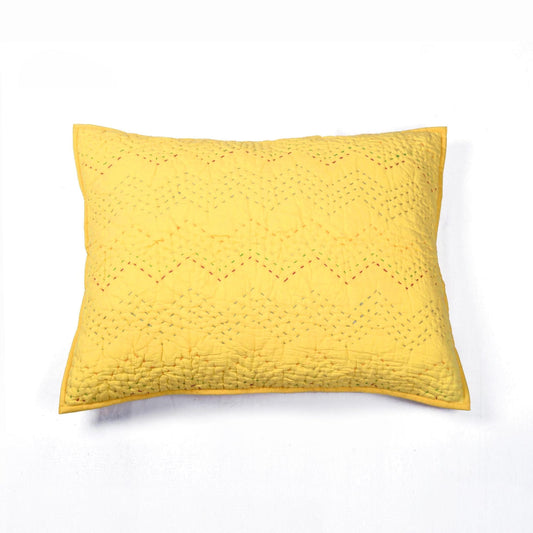 Yellow Kantha Quilted Pillow Cases – Chevron Pattern, Multiple Sizes