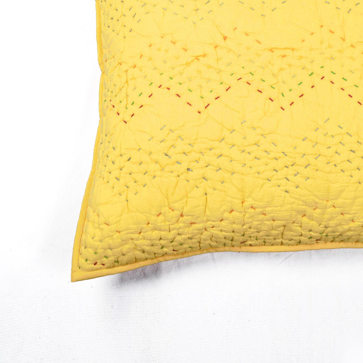 Yellow Kantha Quilted Pillow Cases | Chevron Pattern | Handmade | Multiple Sizes