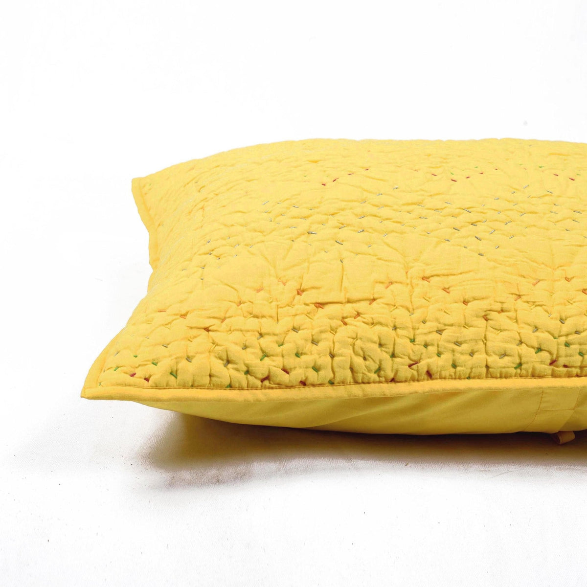 Yellow Kantha Quilted Pillow Cases | Chevron Pattern | Handmade | Multiple Sizes