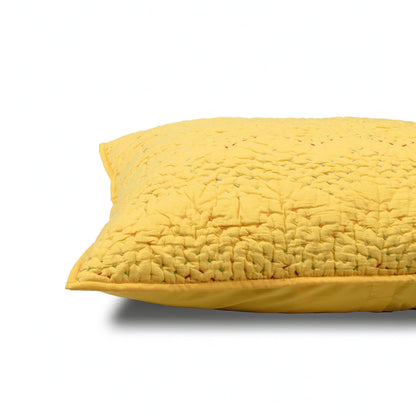 Yellow Kantha Quilt Bed Set | Chevron Pattern Quilting | 100% Cotton | Handmade
