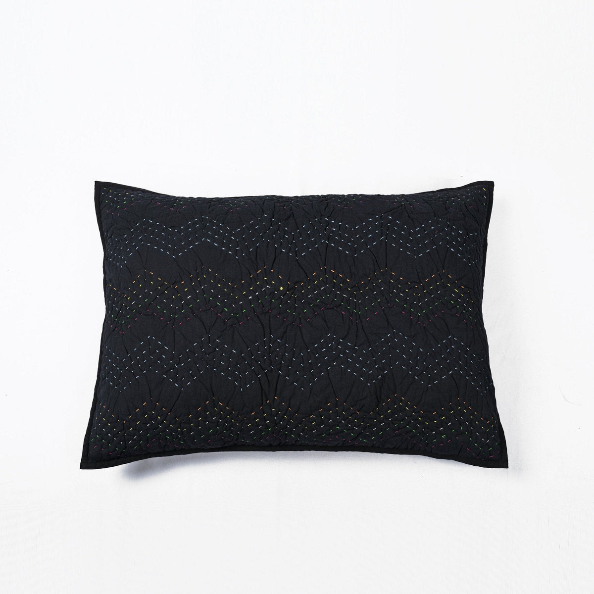 Black Kantha Pillow Sham | Chevron Pattern Quilting | Standard, Queen, King & Euro Sizes