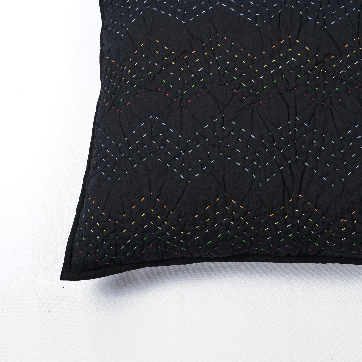 Elegant Black Kantha Quilted Bed Set with Chevron Pattern