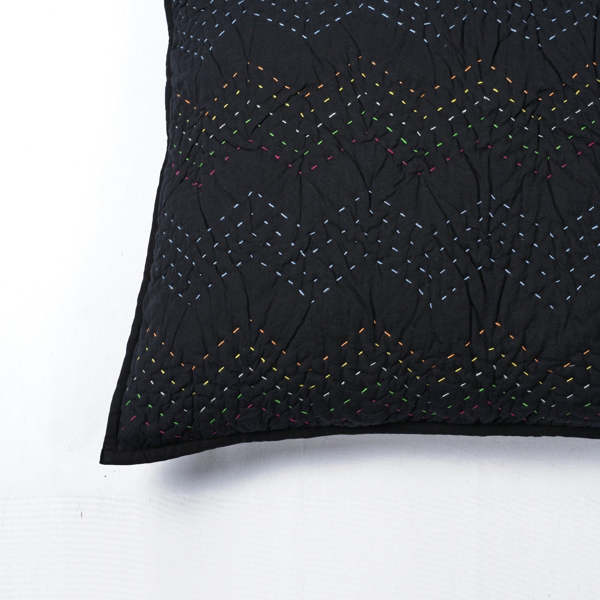 Black Kantha Chevron Quilted Pillow Sham Set – Premium Cotton