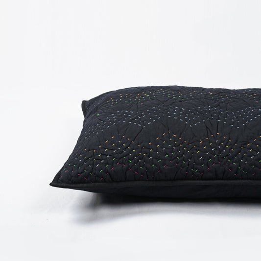 Black Kantha Pillow Sham | Chevron Pattern Quilting | Standard, Queen, King & Euro Sizes