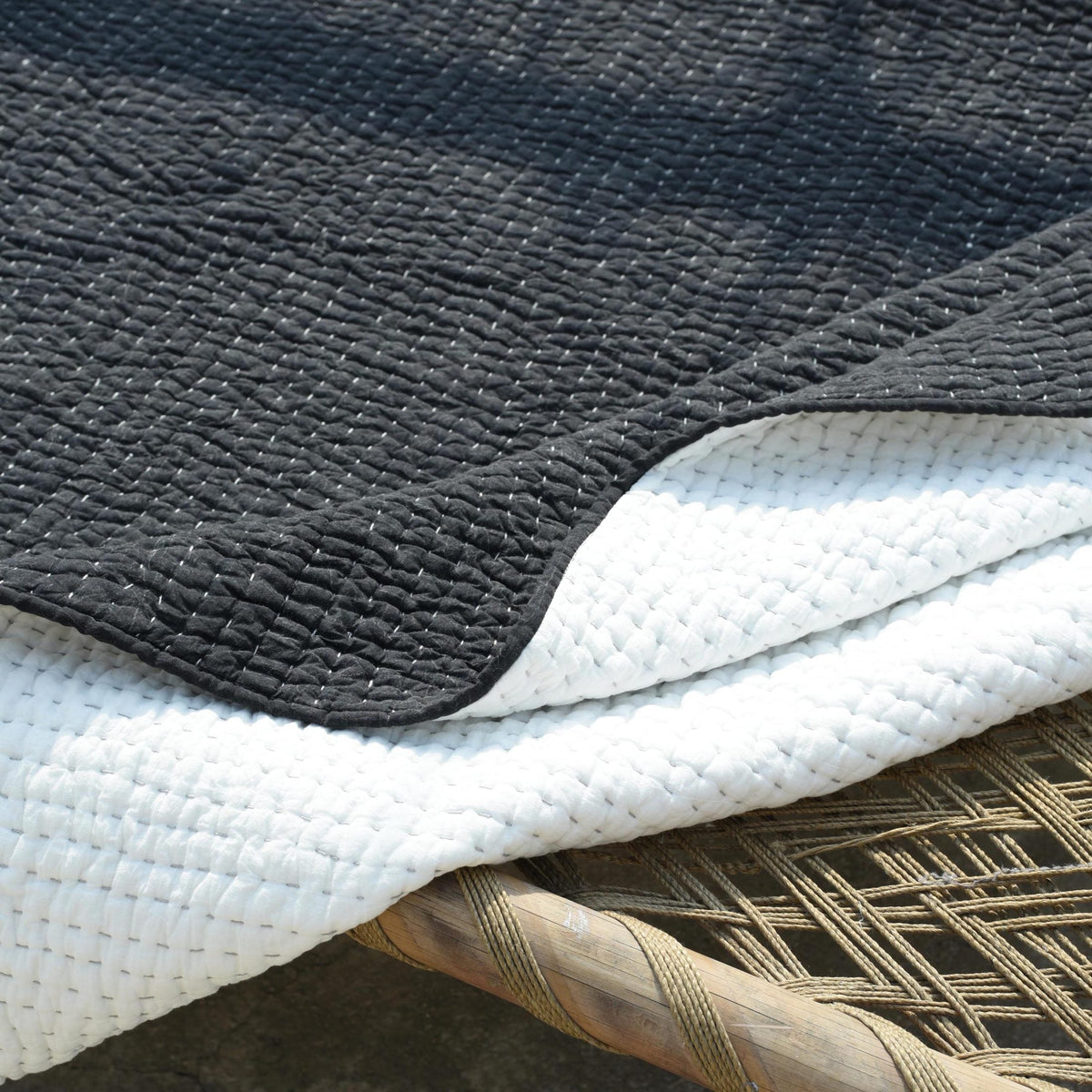 Charcoal Grey Stonewashed Kantha Quilt | 100% Cotton | Handmade | Single, Queen & King
