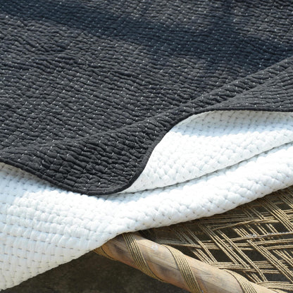Charcoal Grey Stonewashed Kantha Quilt Bed Set | 100% Cotton | Handmade