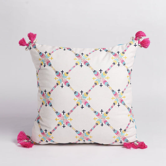 Banjara Embroidered Cotton Cushion Cover | Diamond pattern | Multicolour Peruvian | 16" & 18"