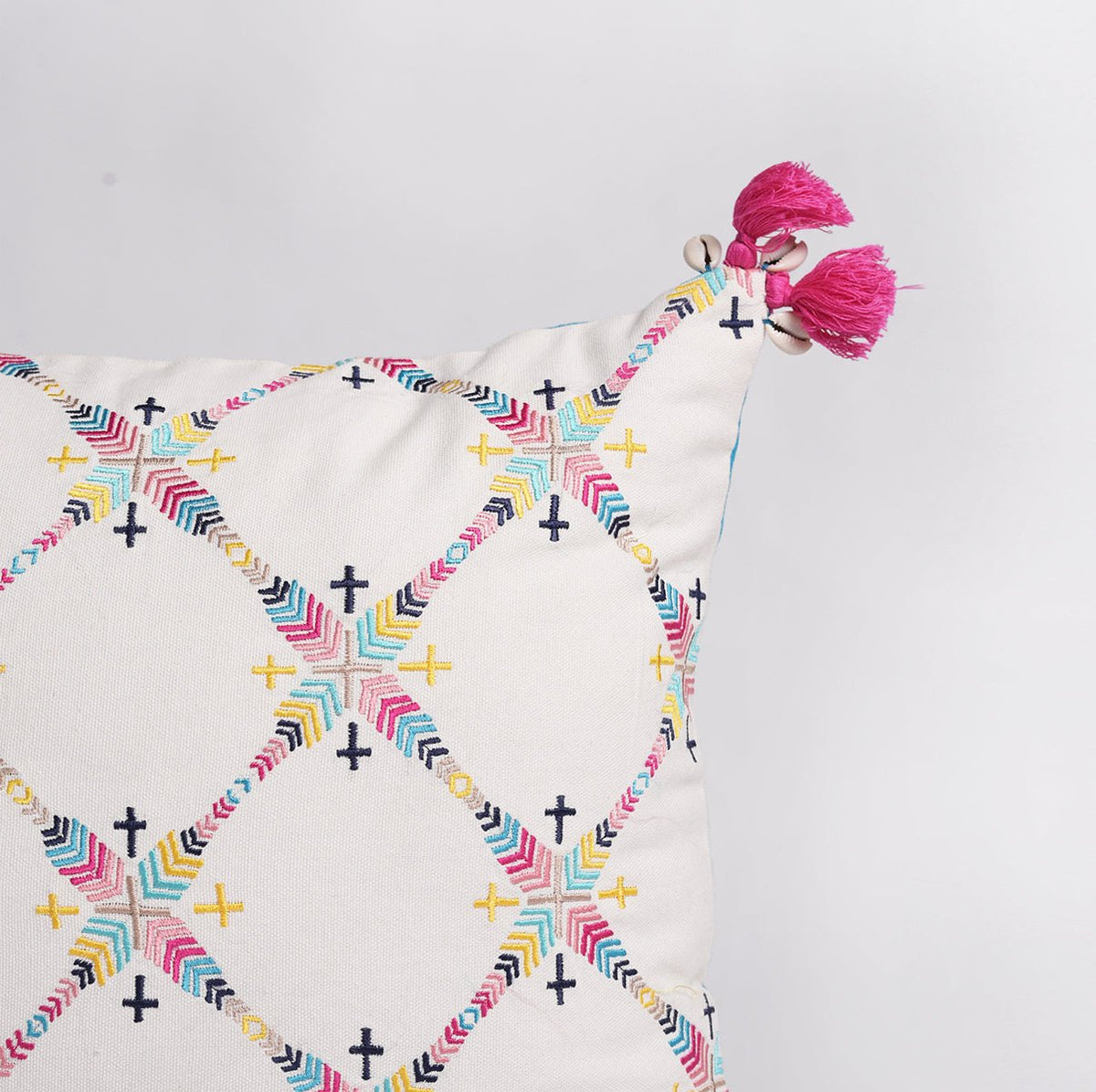 Banjara Embroidered Cotton Cushion Cover | Diamond pattern | Multicolour Peruvian | 16" & 18"