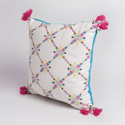 Banjara Embroidered Cotton Cushion Cover | Diamond pattern | Multicolour Peruvian | 16" & 18"