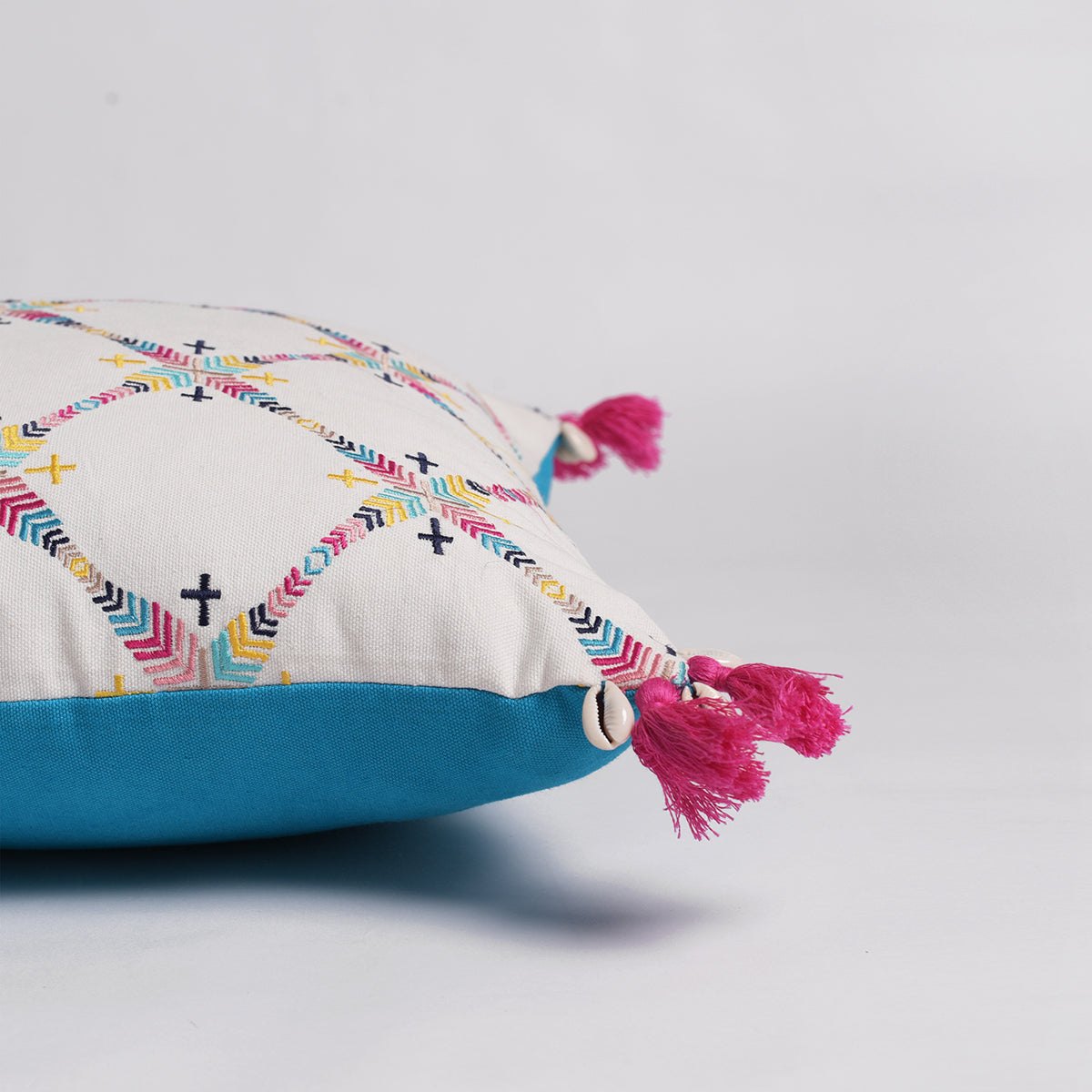 Banjara Embroidered Cotton Cushion Cover | Diamond pattern | Multicolour Peruvian | 16" & 18"