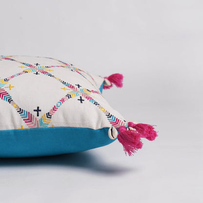 Banjara Embroidered Cotton Cushion Cover | Diamond pattern | Multicolour Peruvian | 16" & 18"