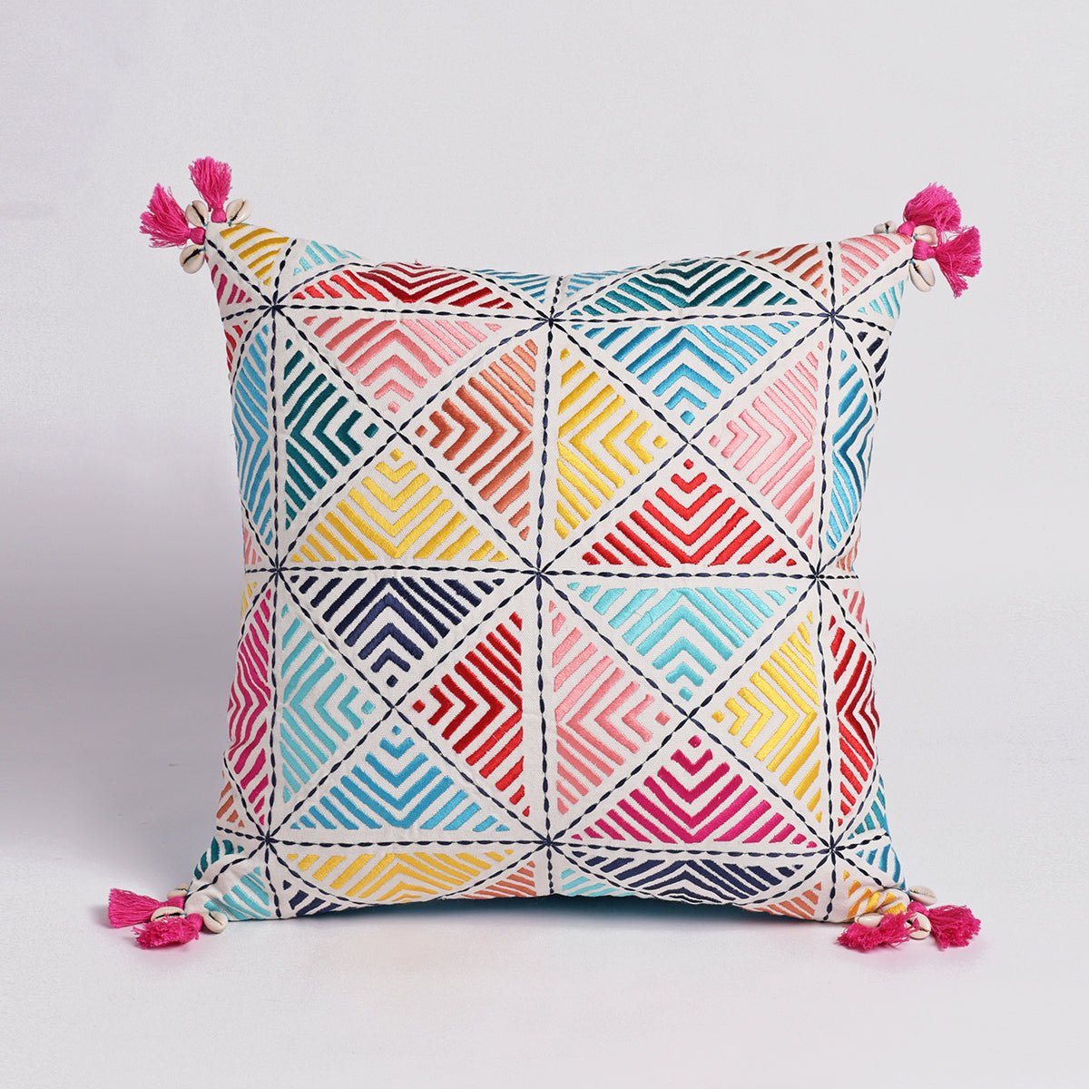 Banjara Embroidered Cushion Cover | Pastel Peruvian Boho | Cotton | 16" & 18"