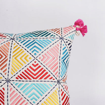 Banjara Embroidered Cushion Cover | Pastel Peruvian Boho | Cotton | 16" & 18"