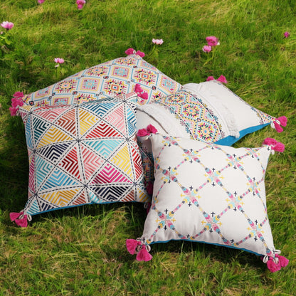 Banjara Embroidered Cotton Cushion Cover | Diamond pattern | Multicolour Peruvian | 16" & 18"