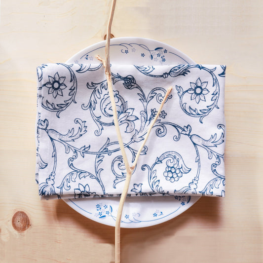 Blue Swirl Victorian Pattern Kitchen Towel – 100% Cotton