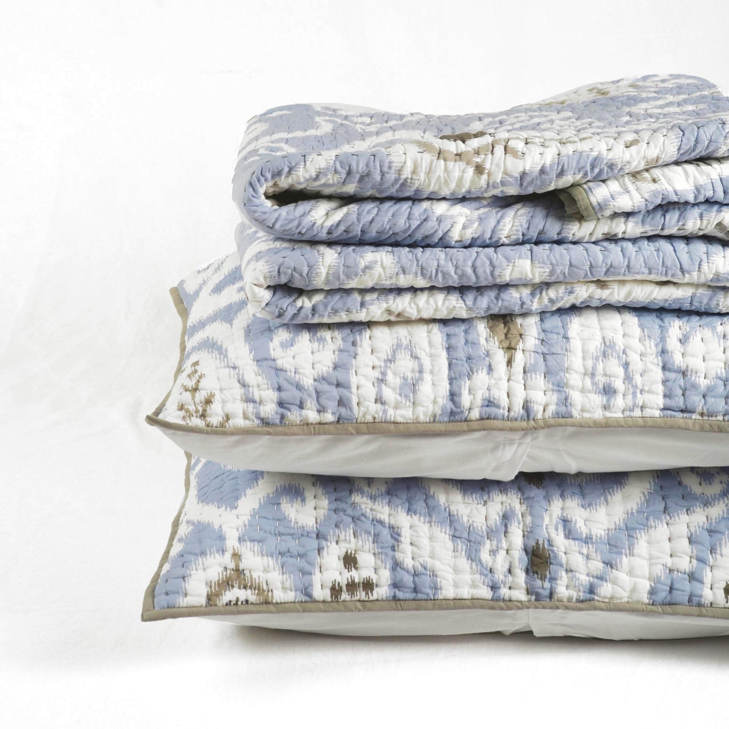 Blue Ikat Chevron Quilted Bed Set with Pillow Cases
