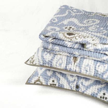 Blue Ikat Print Quilted Bed Set | Stripe Pattern Quilting | Twin, Queen & King