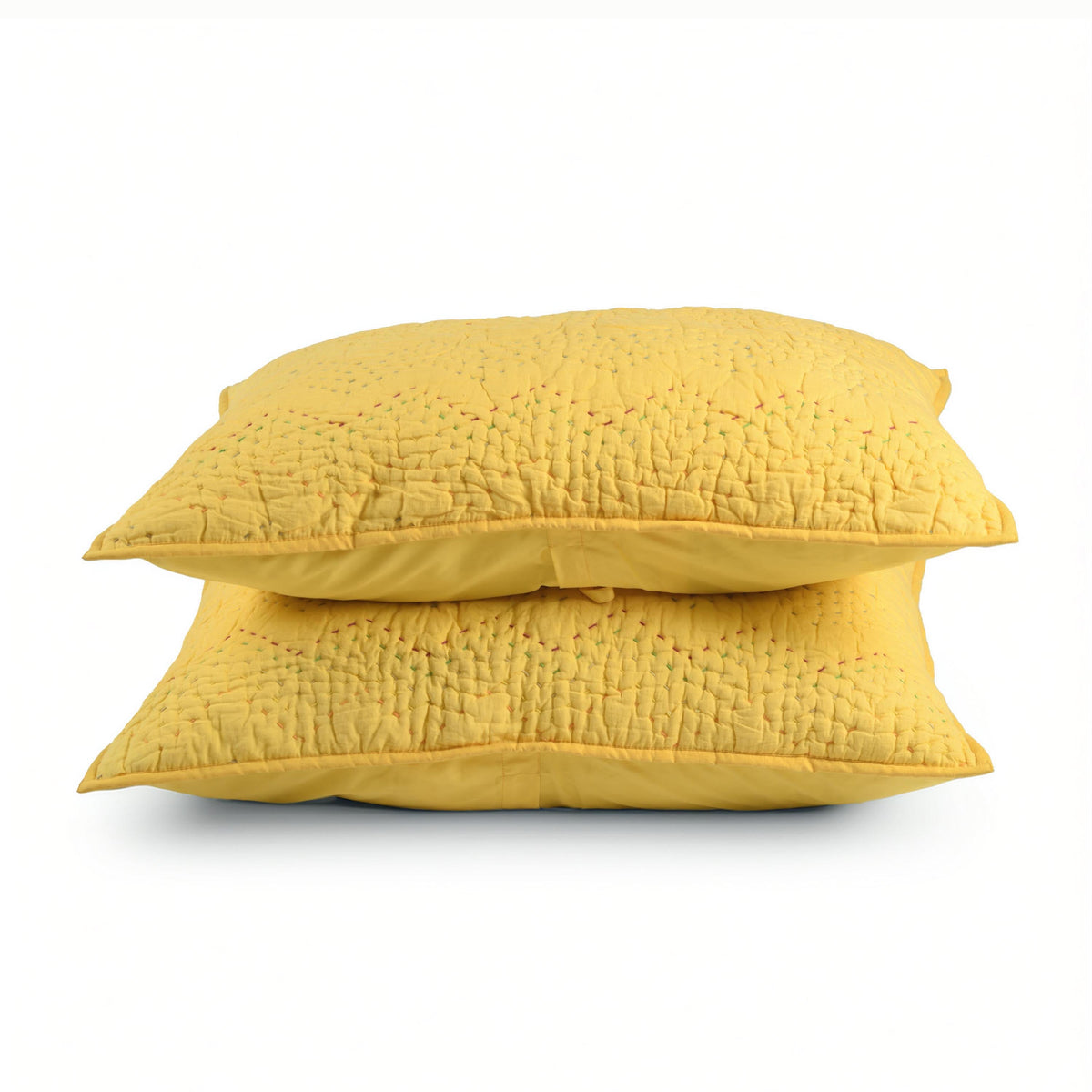 Yellow Kantha Quilt Bed Set | Chevron Pattern Quilting | 100% Cotton | Handmade