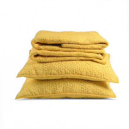 Yellow Kantha Chevron Quilted Bed Set – Twin, Queen, King
