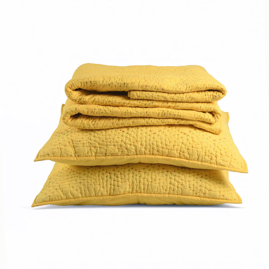 Yellow Kantha Chevron Quilted Bed Set – Twin, Queen, King