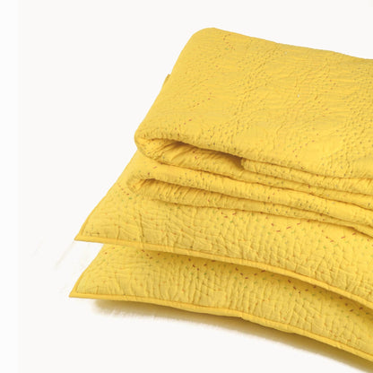 Yellow Kantha Quilted Pillow Cases | Chevron Pattern | Handmade | Multiple Sizes