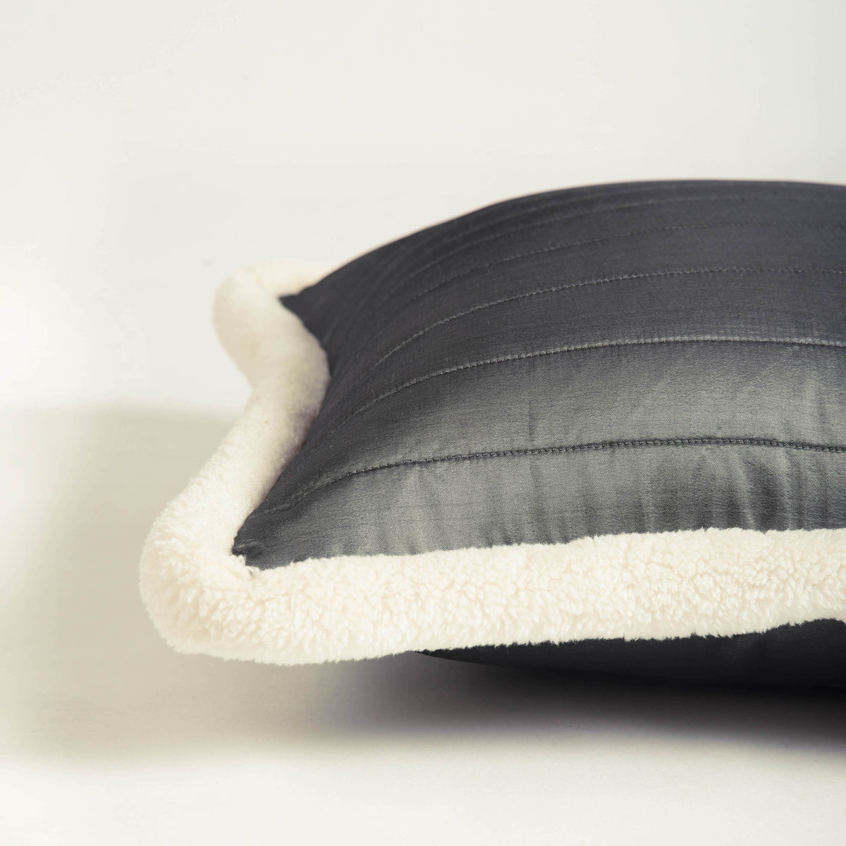 Svenska - Grey Quilted Faux Silk Cushion Cover | Nordic Style | Parka Chording