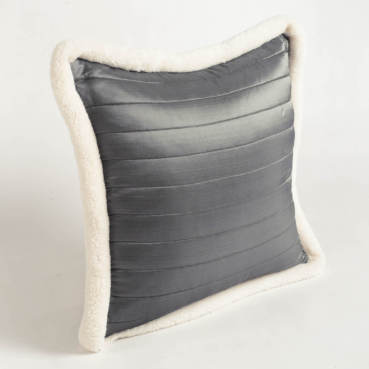 Svenska - Grey Quilted Faux Silk Cushion Cover | Nordic Style | Parka Chording