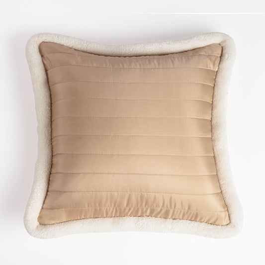 Svenska - Beige Quilted Faux Silk Cushion Cover | Nordic Style | Parka Chording