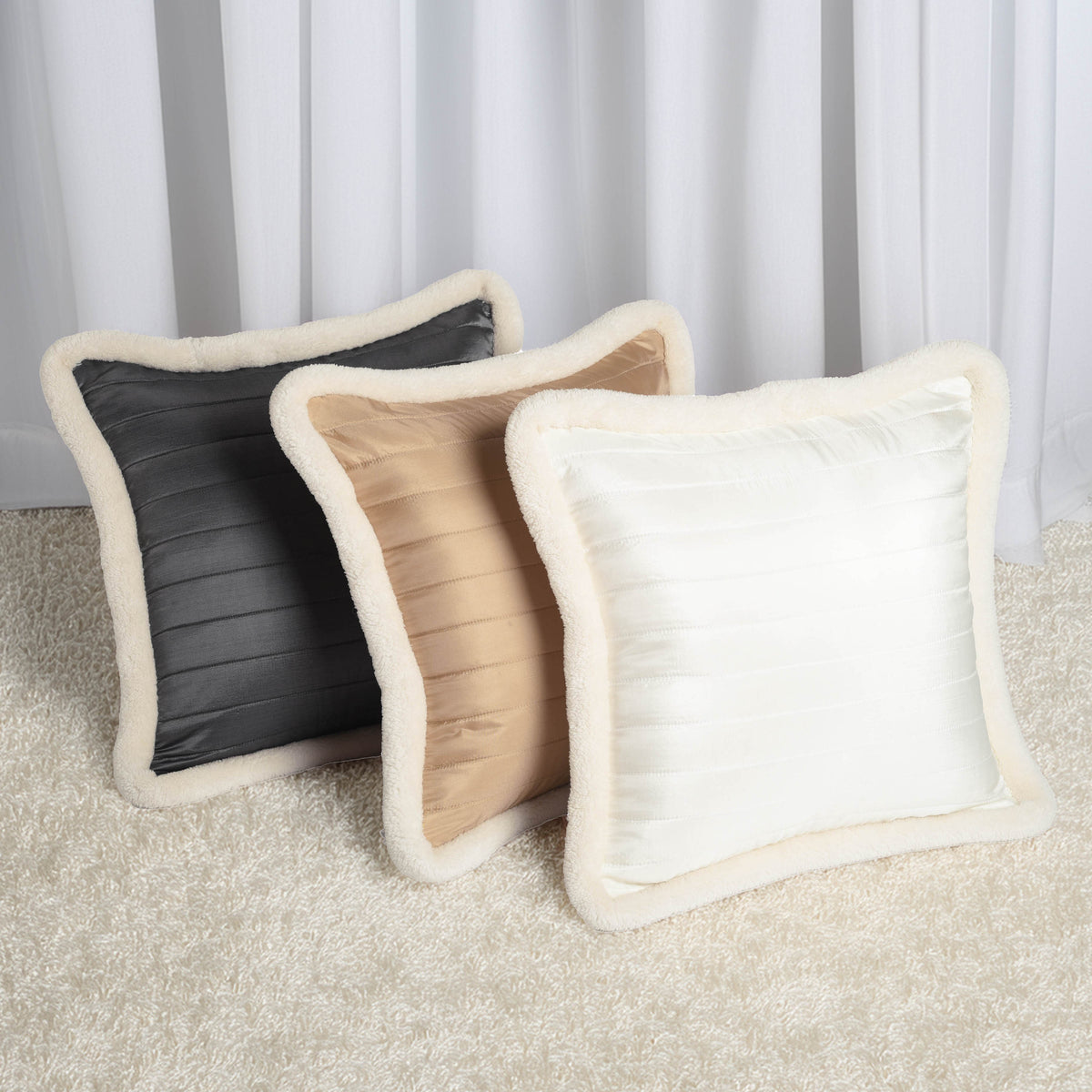 Svenska - White Quilted Faux Silk Cushion Cover | Nordic Style | Parka Chording