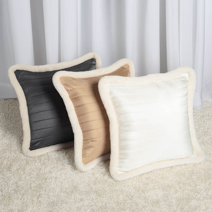 Svenska - Beige Quilted Faux Silk Cushion Cover | Nordic Style | Parka Chording