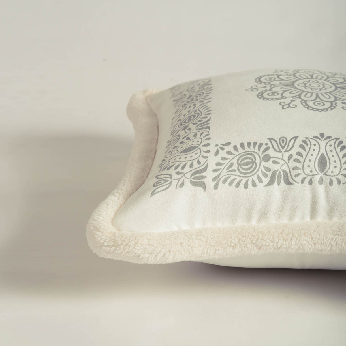 Off‑White Nordic Printed Pillow Cover – Soft Faux Suede Cushion