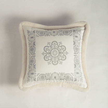 Off‑White Nordic Printed Pillow Cover – Soft Faux Suede Cushion