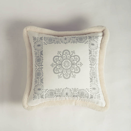 Off‑White Nordic Printed Pillow Cover – Soft Faux Suede Cushion