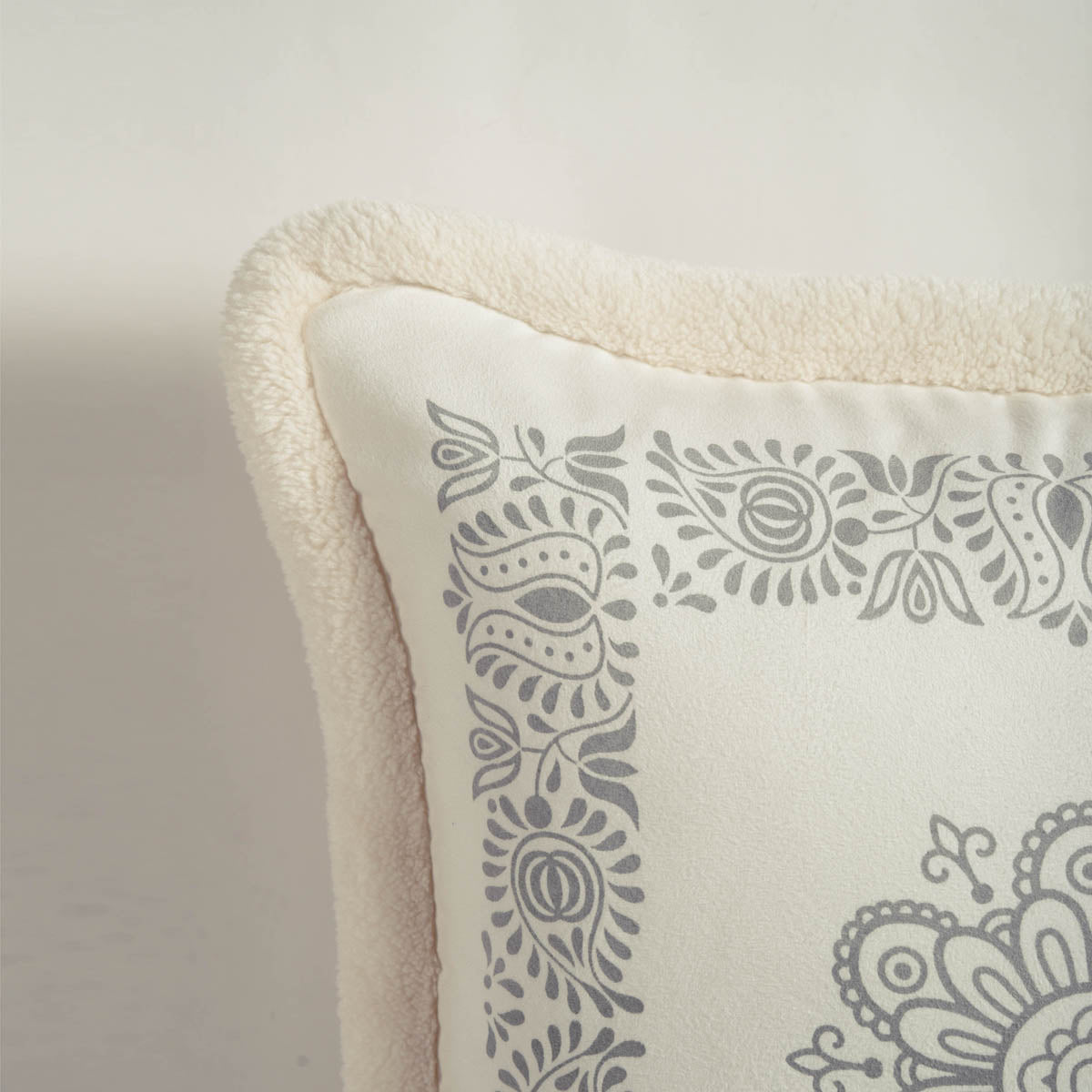 Off‑White Nordic Printed Pillow Cover – Soft Faux Suede Cushion