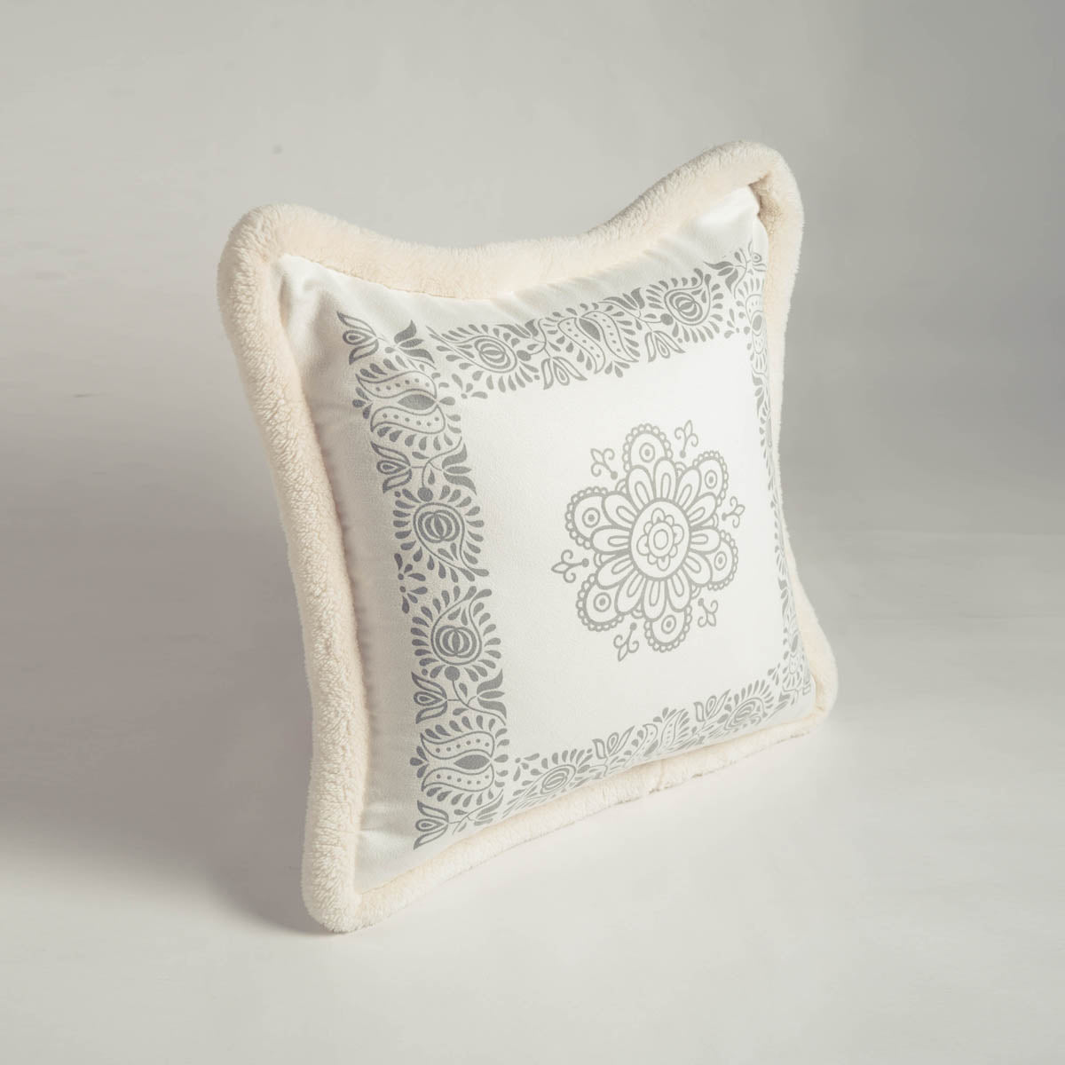 Off‑White Nordic Printed Pillow Cover – Soft Faux Suede Cushion