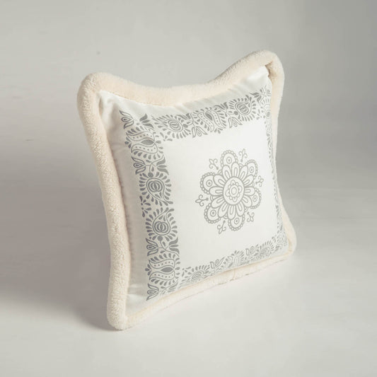 Off‑White Nordic Printed Pillow Cover – Soft Faux Suede Cushion