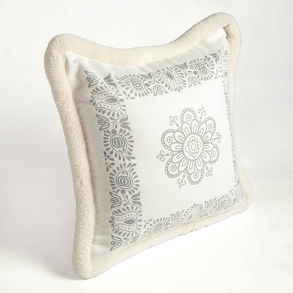 Svenska - Off White Engineered Print Cushion Cover | Faux Suede | Nordic Style