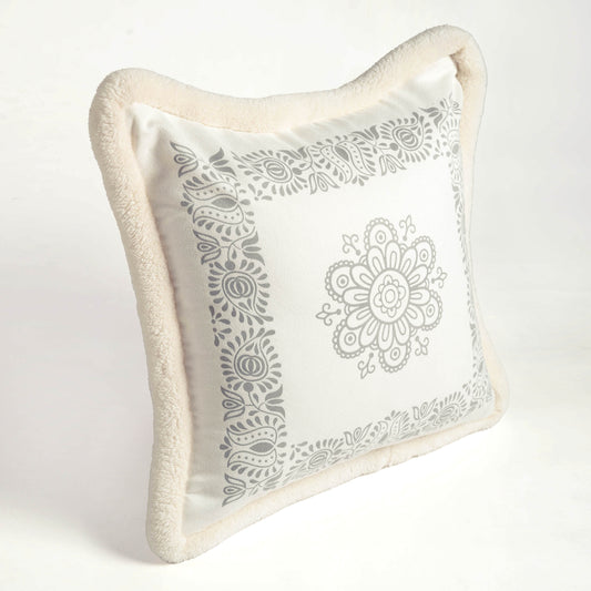 Svenska - Off White Engineered Print Cushion Cover | Faux Suede | Nordic Style
